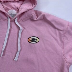 Lacoste Live Unisex Loose Fit Hoodie Tennis Logo Pullover Pink Size Large